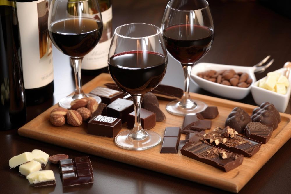verres de vin rouge et chocolats